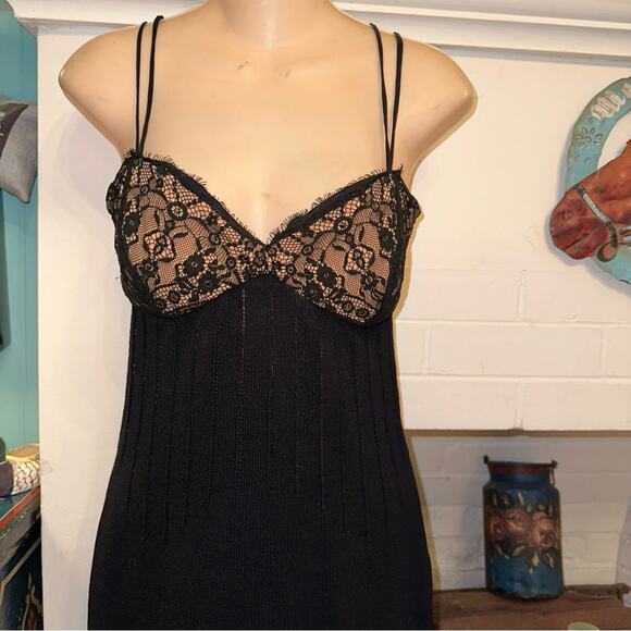 ST. JOHN EVENING BY MARIE GRAY BLACK SLIPDRESS KNIT DRESS W/ LACE BODICE 2 - Picture 8 of 11